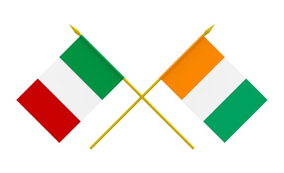 Flags of Italy and Ivory Coast, 3d render, isolated