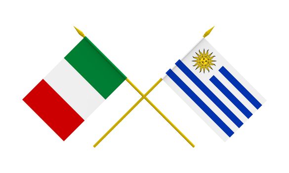 Flags of Italy and Uruguay, 3d render, isolated