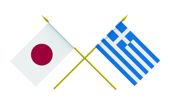Flags of Japan and Greece, 3d render, isolated