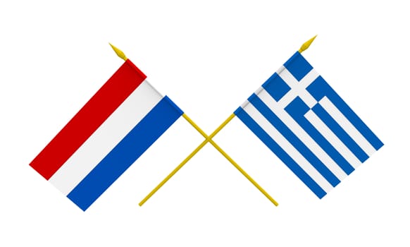Flags of Netherlands and Greece, 3d render, isolated on white