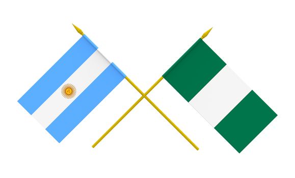 Flags of Nigeria and Argentina, 3d render, isolated