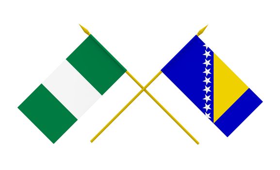 Flags of Nigeria and Bosnia and Herzegovina, 3d render, isolated