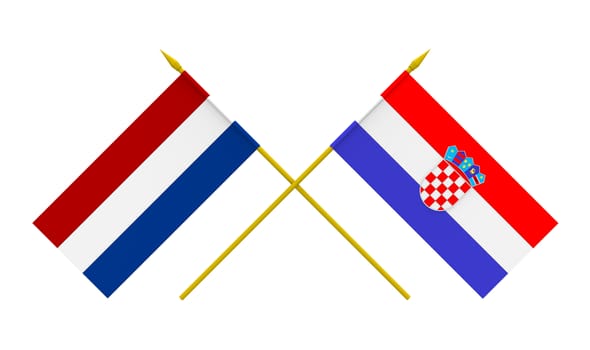 Flags of Croatia and Netherlands, 3d render, isolated