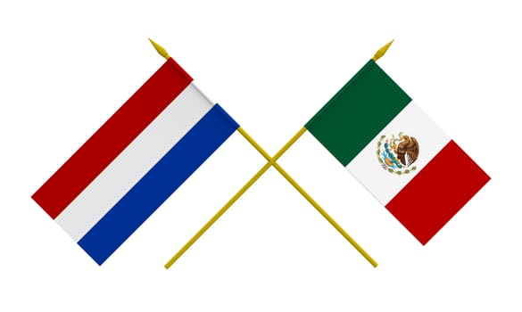 Flags of Mexico and Netherlands, 3d render, isolated