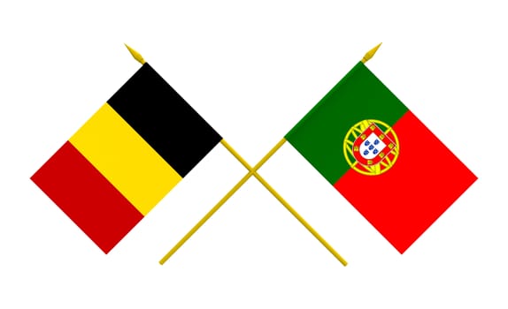 Flags of Belgium and Portugal, 3d render, isolated