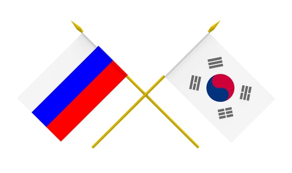 Flags of Russia and Republic of Korea, 3d render, isolated