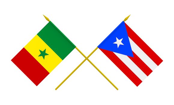 Flags of Puerto Rico and Senegal, 3d render, isolated