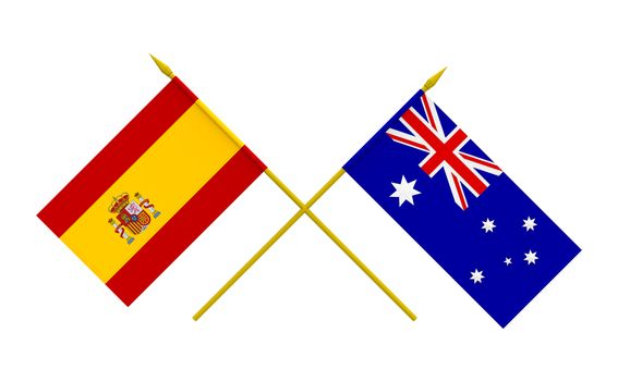 Flags of Spain and Australia, 3d render, isolated