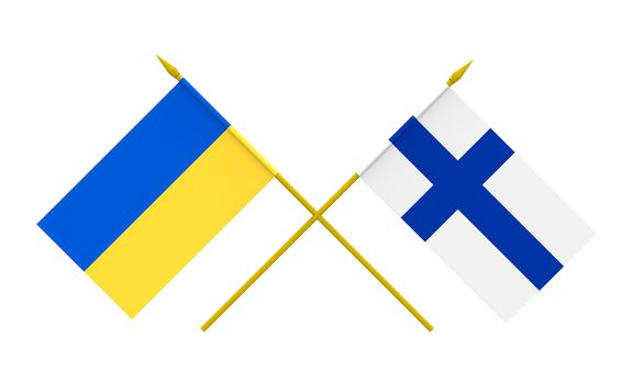 Flags of Ukraine and Finland, 3d render, isolated on white