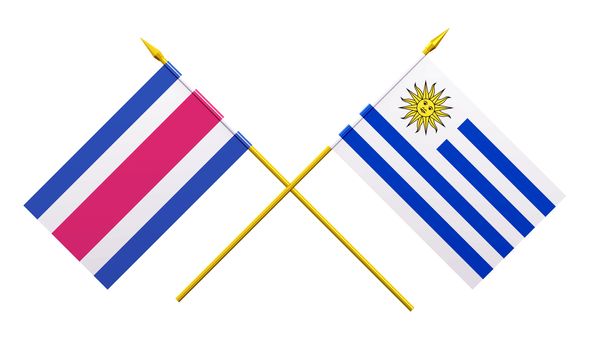 Flags of Uruguay and Costa Rica, 3d render, isolated