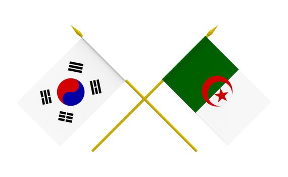 Flags of Algeria and Republic of Korea, 3d render, isolated