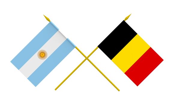 Flags of Argentina and Belgium, 3d render, isolated on white
