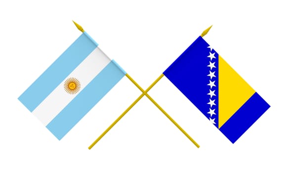 Flags of Argentina and Bosnia and Herzegovina, 3d render, isolated