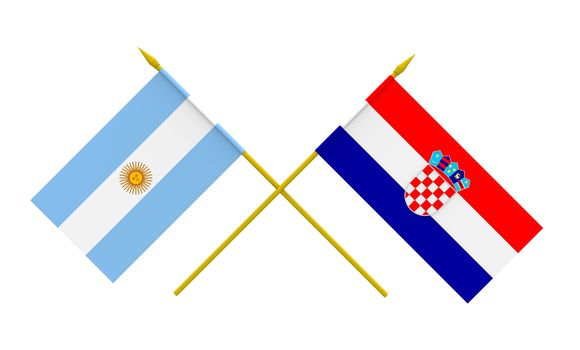 Flags of Argentina and Croatia, 3d render, isolated