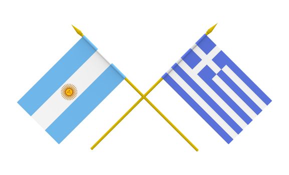 Flags of Argentina and Greece, 3d render, isolated