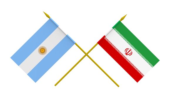 Flags of Argentina and Iran, 3d render, isolated