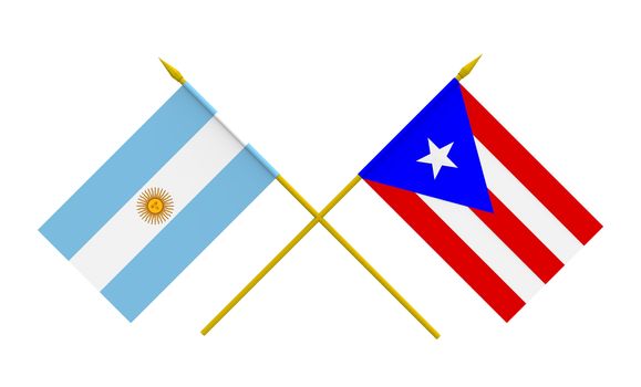 Flags of Argentina and Puerto Rico, 3d render, isolated