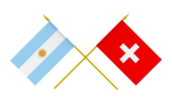Flags of Argentina and Switzerland, 3d render, isolated