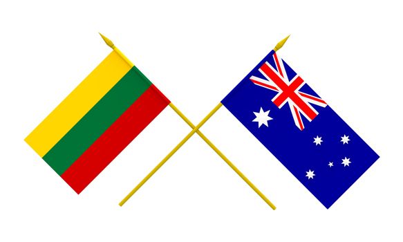 Flags of Lithuania and Australia, 3d render, isolated