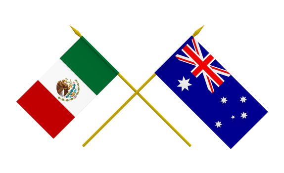 Flags of Mexico and Australia, 3d render, isolated
