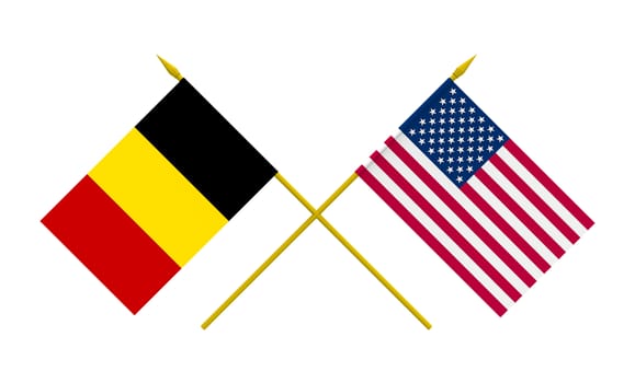 Flags of USA and Belgium, 3d render, isolated on white