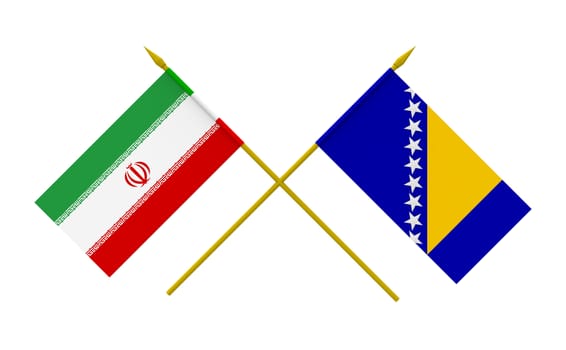 Flags of Iran and Bosnia and Herzegovina, 3d render, isolated