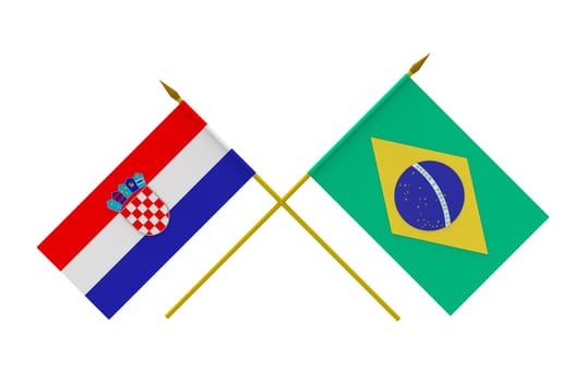 Flags of Brazil and Croatia, 3d render, isolated