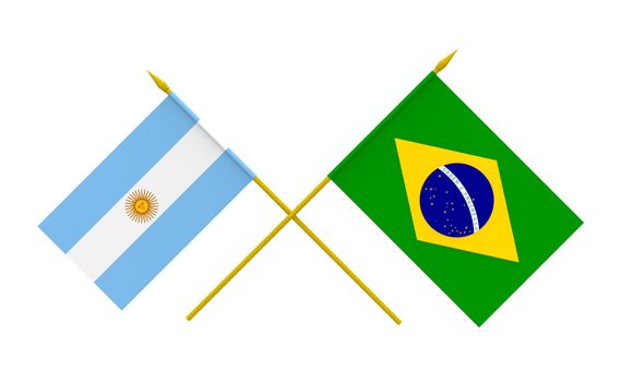 Flags of Brazil and Argentina, 3d render, isolated