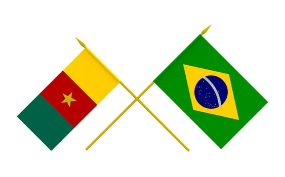 Flags of Brazil and Cameroon, 3d render, isolated