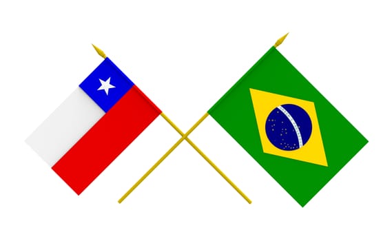 Flags of Brazil and Chile, 3d render, isolated