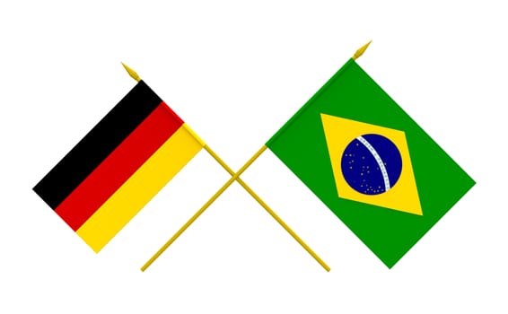 Flags of Brazil and Germany, 3d render, isolated