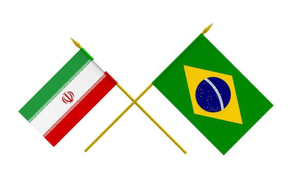Flags of Iran and Brazil, 3d render, isolated