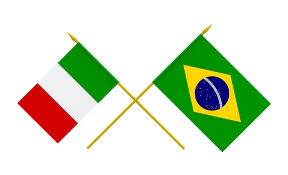 Flags of Brazil and Italy, 3d render, isolated