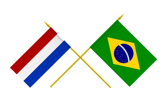 Flags of Brazil and Netherlands, 3d render, isolated