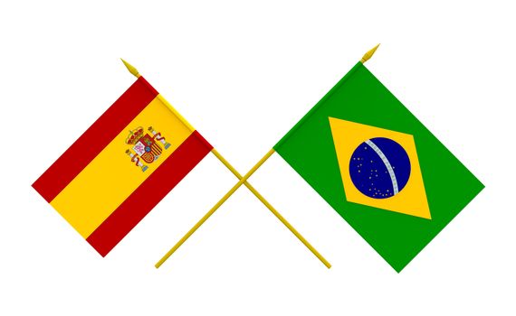 Flags of Brazil and Spain, 3d render, isolated