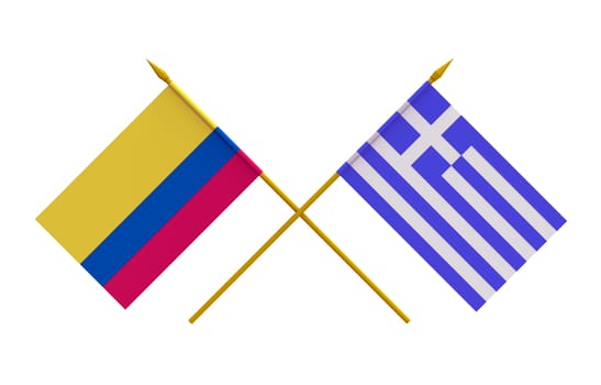 Flags of Colombia and Greece, 3d render, isolated