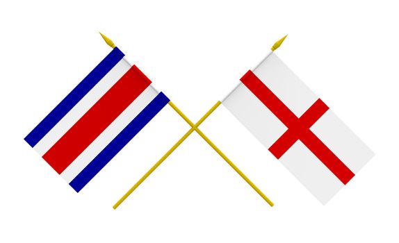 Flags of England and Costa Rica, 3d render, isolated