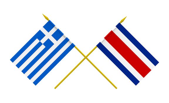 Flags of Costa Rica and Greece, 3d render, isolated