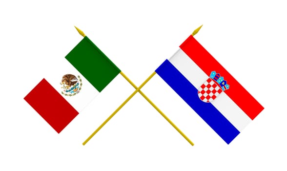 Flags of Croatia and Mexico, 3d render, isolated
