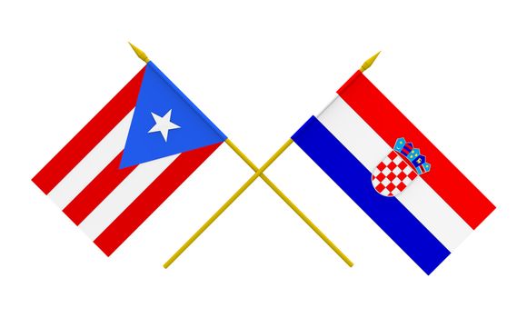 Flags of Croatia and Puerto Rico, 3d render, isolated