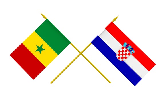 Flags of Croatia and Senegal, 3d render, isolated