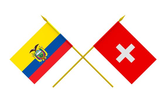 Flags of Ecuador and Switzerland, 3d render, isolated