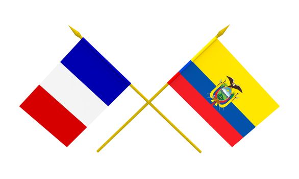 Flags of Ecuador and France, 3d render, isolated