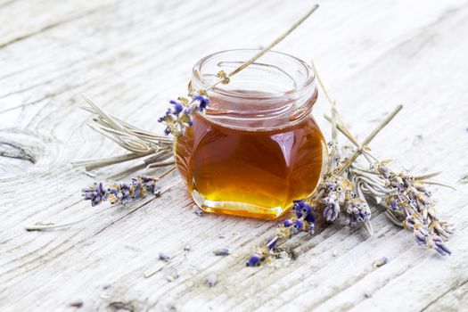 herbal honey with lavender flowers