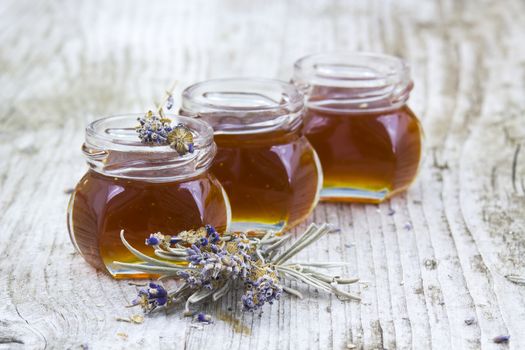 herbal honey with lavender flowers