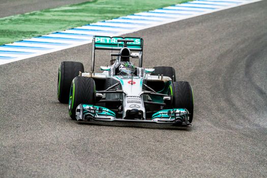 JEREZ DE LA FRONTERA, SPAIN - JAN 31: Nico Rosberg of Mercedes F1 races on training session on January 31 , 2014, in Jerez de la Frontera , Spain