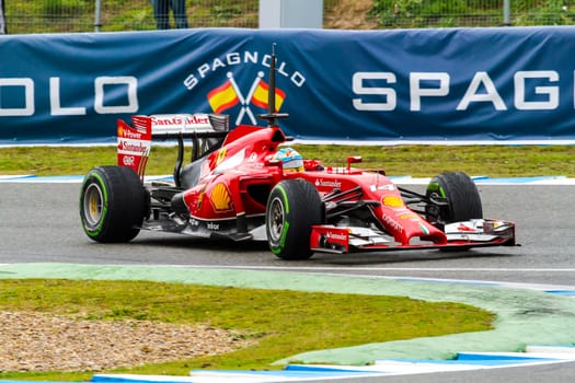 JEREZ DE LA FRONTERA, SPAIN - JAN 31: Fernando Alonso of Scuderia Ferrari F1 races on training session on January 31 , 2014, in Jerez de la Frontera , Spain