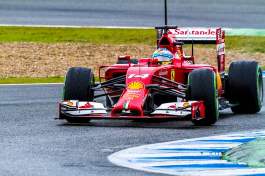 JEREZ DE LA FRONTERA, SPAIN - JAN 31: Fernando Alonso of Scuderia Ferrari F1 races on training session on January 31 , 2014, in Jerez de la Frontera , Spain