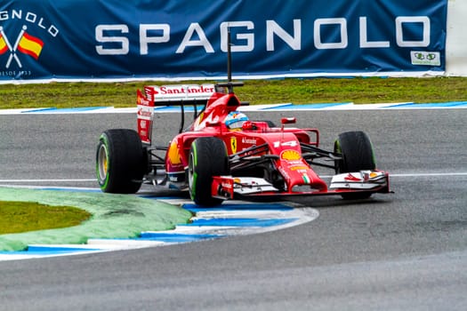 JEREZ DE LA FRONTERA, SPAIN - JAN 31: Fernando Alonso of Scuderia Ferrari F1 races on training session on January 31 , 2014, in Jerez de la Frontera , Spain