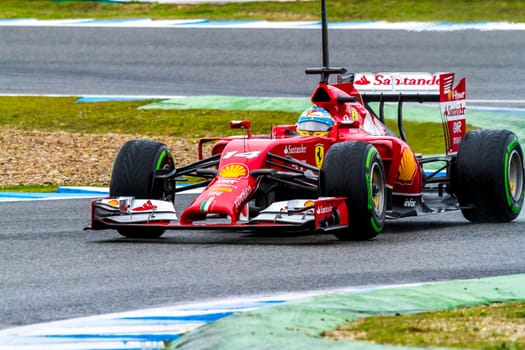 JEREZ DE LA FRONTERA, SPAIN - JAN 31: Fernando Alonso of Scuderia Ferrari F1 races on training session on January 31 , 2014, in Jerez de la Frontera , Spain